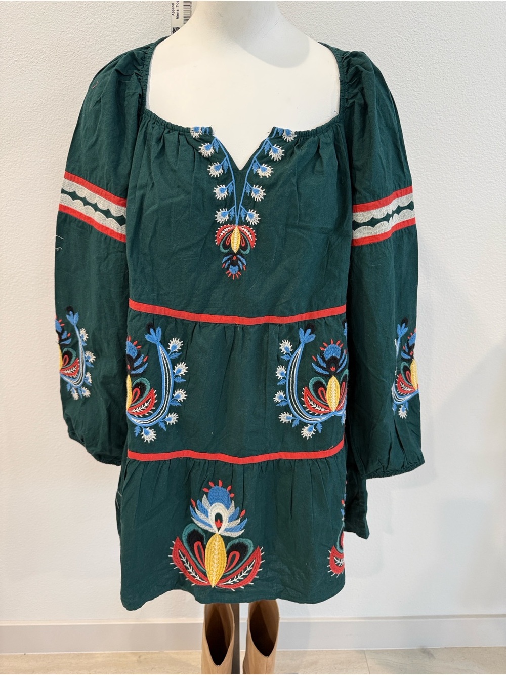 NWT Letmebe Anthropologie Embroidered Peasant Dress in Forest Green Sz MP